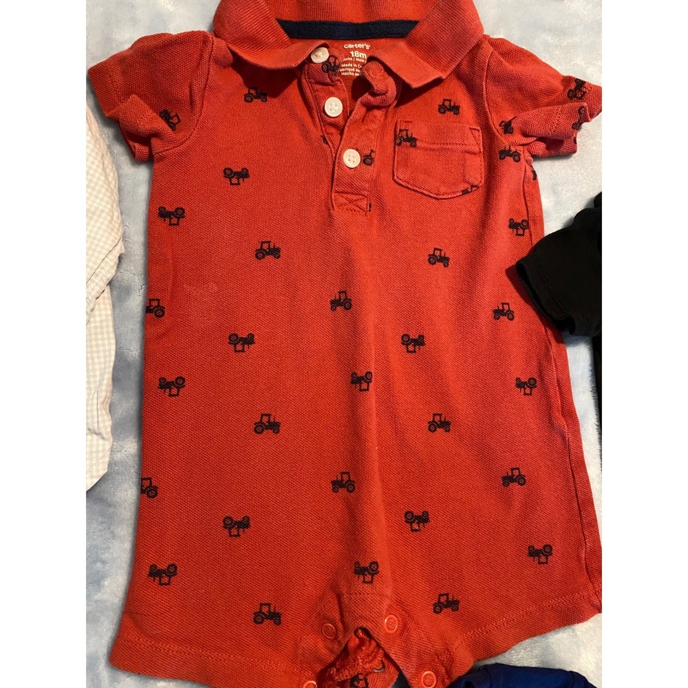 Carter's Baby Gap 18M Boy Bundle 5pc Rompers Bodysuit Gingham Shirt Dragon Dino - Picture 3 of 8